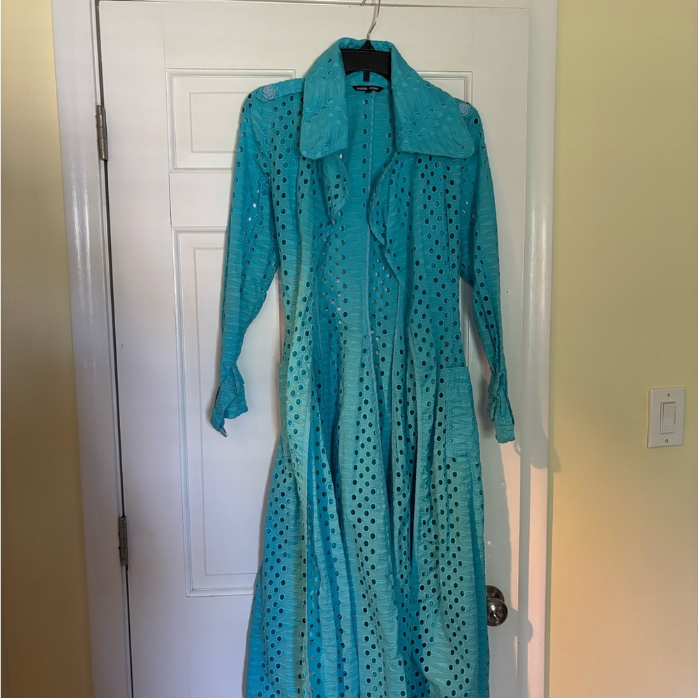 Elegant Blue Eyelet Maxi Dress